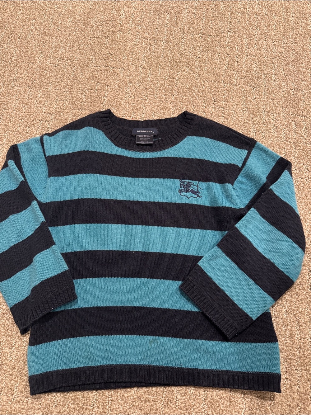 Burberry Teal and Black Striped Crewneck Sweater. Big boy